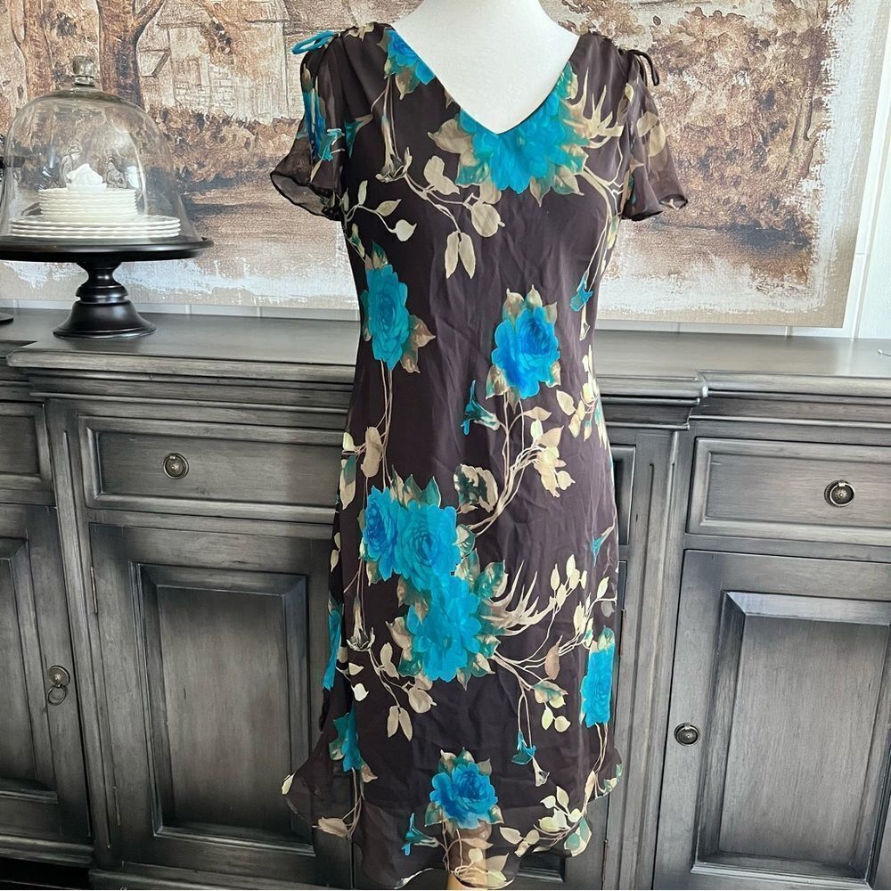 Scarlett Floral Lightweight Midi Brown Dress Size 12